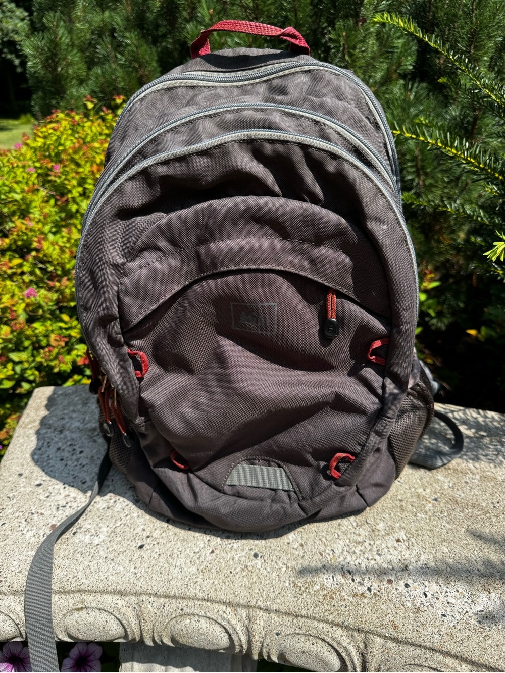 REI Classic Men's Gray Backpack with Red Accents